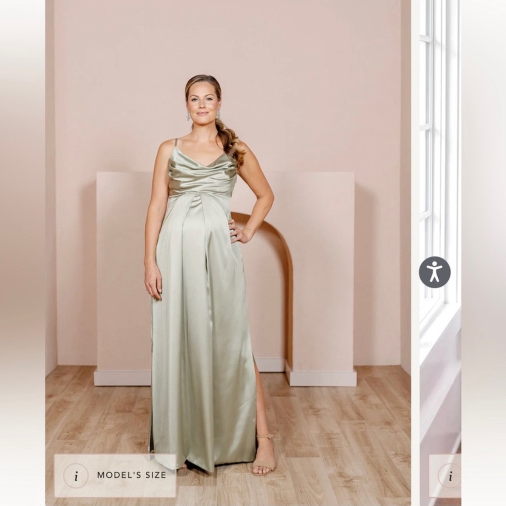 Revelry Skye Maternity Silver Sage Satin Dress